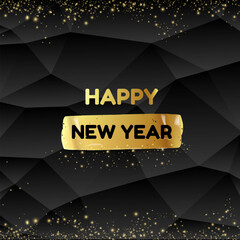 happy New year stylish black square banner with golden text. Vintage Gold New year day motto sticker, tag, retro label, banner, ribbon, label png with quote. New year text banner