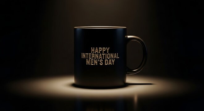 Black Mug with Golden "Happy International Men's Day" Text 94c4 stock