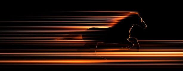 The Majestic Run: A silhouette of a powerful horse streaks across the canvas, its mane and form blurred by the speed of motion. A symphony of speed, strength, and freedom.