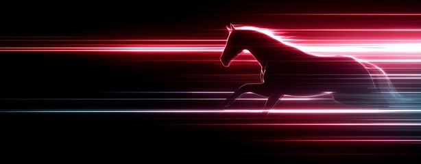 Dynamic Horse in Motion: A silhouette of a powerful horse gallops through a mesmerizing display of speed lines, embodying energy and forward movement. 