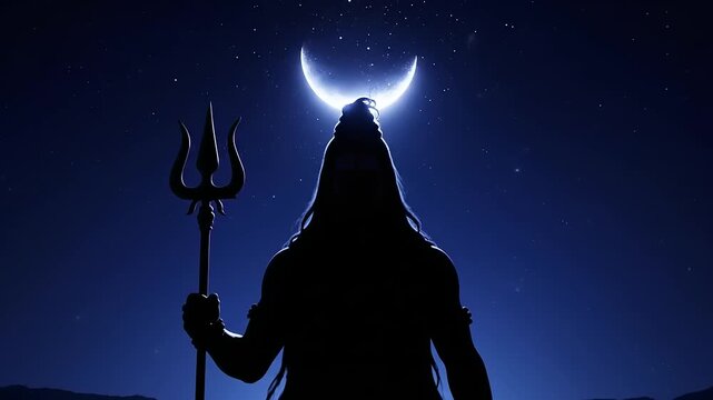 Lord Shiva with trident and crescent moon.