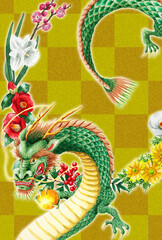 アナログ水彩玉を持つ龍の年賀状