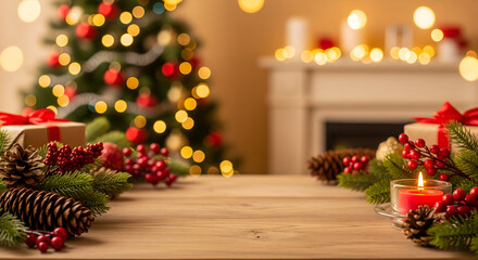 Warm Christmas Scene with Lights, Gifts, and Cozy Decor