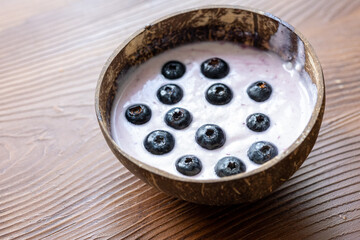 Close-Up of Yogurt with Blueberries