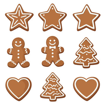 Assortment of Decorated Gingerbread Cookies in Various Festive Shapes.