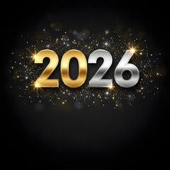 Luxury New Year 2026 template with metallic typography on dark elegant background. Space for message or logo. Perfect for festive posters, cards, and branding designs