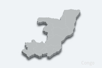 Congo 3d map with borders regions