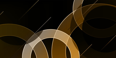 Modern black and golden abstract background. Minimal. Gradient. Dark grey banner with geometric shapes, lines, stripes, circles. Futuristic. Cut paper or metal effect. Origami, mosaic.