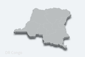 DR Congo 3d map with borders regions