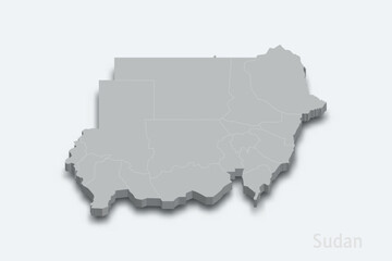 Sudan 3d map with borders regions