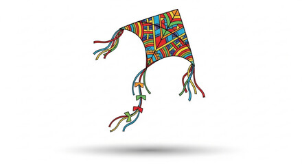 Colorful kite this whimsical kite features a mix of red, yellow, blue, and green patterns, creating a visually stunning illustration