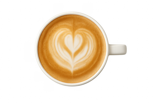 Coffee latte art heart design in white cup