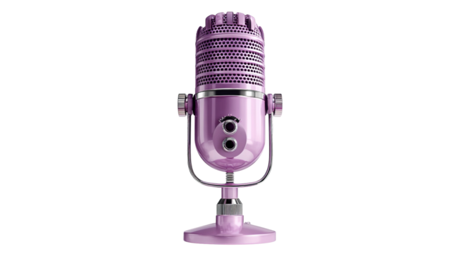 Vintage microphone with neon lighting on a vibrant gradient white background png