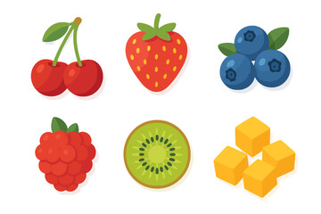 Fresh ripe berries and tropical fruits assortment including cherry strawberry blueberry kiwi mango