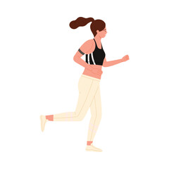 Active female running in modern fitness outfit on isolated white background vector illustration