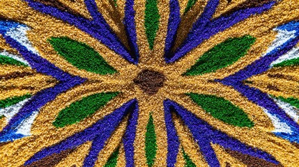 radial. Complex mandala pattern from colored sand, radial symmetry and vibrant colors. event programs, museum guides, designed for cultural heritage projects and event programs, supports education.