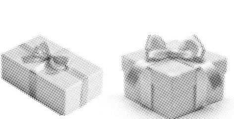 Gift boxes in dotted halftone style with ribbon