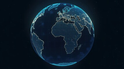Fototapeta premium Digital earth globe with glowing city lights on a dark background, a global network