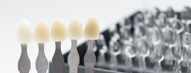 Dental shade selection with clear mold tray in background