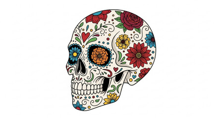 A decorative sugar skull with floral elements, , celebrating the day of the dead with vibrant colors and intricate details