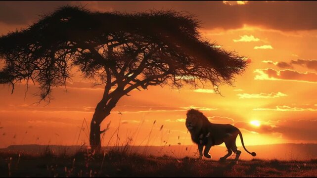 Lion's Silhouette Against the Fiery African Sunset