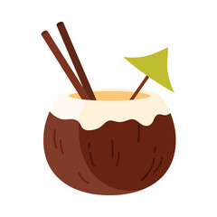 Refreshing isolated coconut drink with straw and umbrella, perfect for Thailand travel and summer themes vector illustration