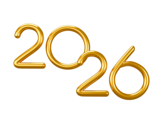 Golden 3d render of 2026 new year celebration