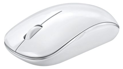 White wireless computer mouse on a large black mouse