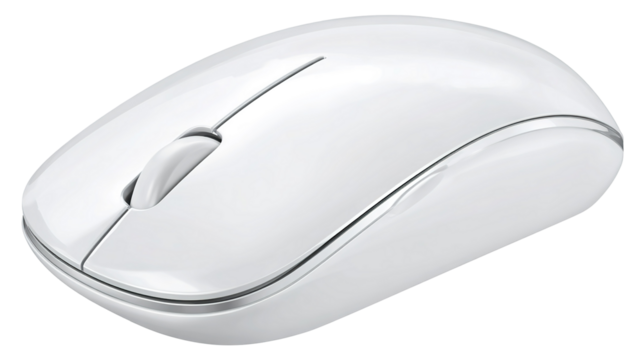 White wireless computer mouse on a large black mouse
