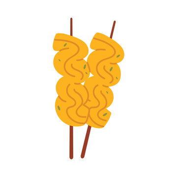 Traditional South Korean eomuk fish cake skewers on white background isolated vector illustration