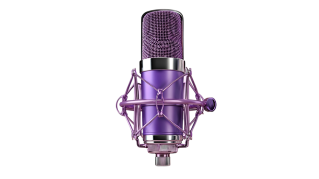 Vintage microphone with neon lighting on a vibrant gradient white background png