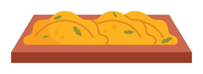 Traditional Korean omelette rice served on wooden tray isolated on white background vector illustration