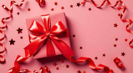 Elegant Red Gift Box with Golden Ribbon and Stars