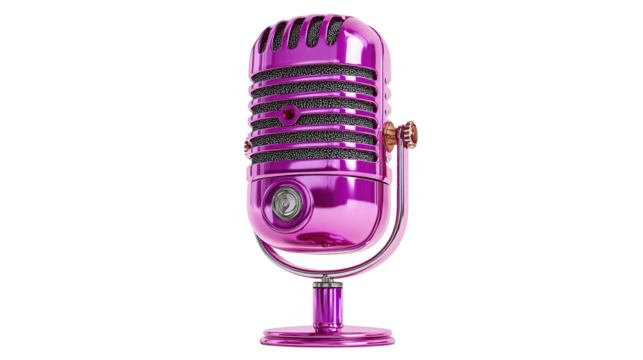 Vintage microphone with neon lighting on a vibrant gradient white background png