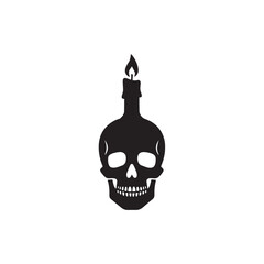 Here's a silhouette of a candle flickering on a skull, with a white background