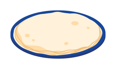 Traditional Sudanese flatbread served on a blue plate isolated on white background vector illustration