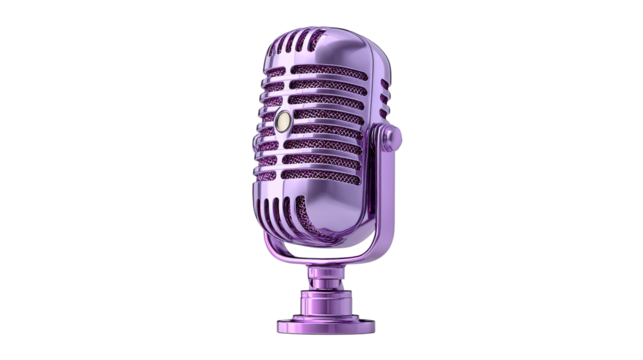 Vintage microphone with neon lighting on a vibrant gradient white background png