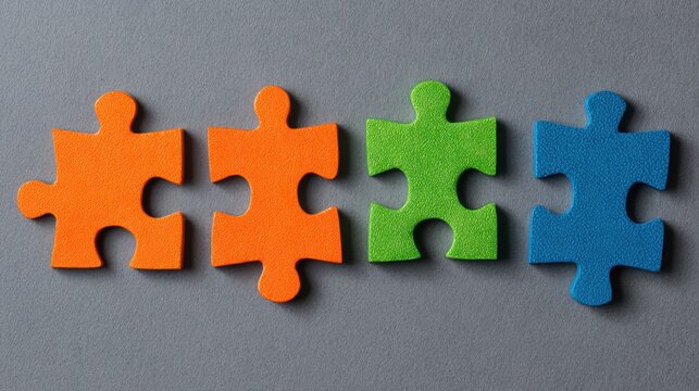 Colorful Puzzle Pieces Connected on Gray for Teamwork Concept