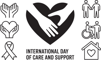 International Day of Care and Support with helping hands heart people vector illustration