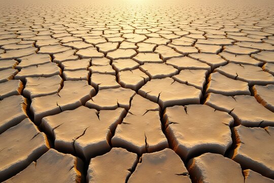 Cracked earth patterns in a drought-stricken landscape. - Powered by Adobe
