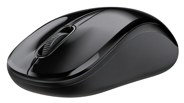 Black wireless computer mouse on a large black mouse white backgorund png