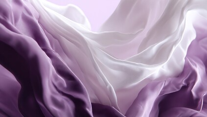 Fluid, flowing fabric displays a captivating ombre effect of purple and white, showcasing the soft texture and elegant drape.