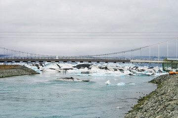 Icebergs under a bridge