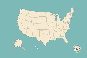 United States Map Vector Graphic Vintage Style for Presentations and Designs