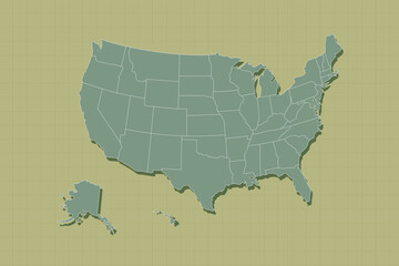 United States Map Vector Graphic Green with grid for Presentations and Designs