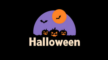 Minimal Halloween Illustration with Glowing Pumpkins on Dark Purple and Black Background – Poster Concept