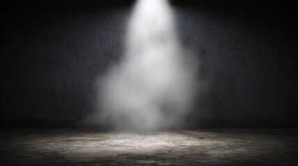 singer. A dramatic stage illuminated by a smoky spotlight, creating an atmospheric and moody scene. event programs, museum guides, designed for cultural heritage projects and event programs.