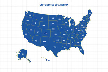 United States Map Vector Graphic Blue with Grid for Presentations and Designs
