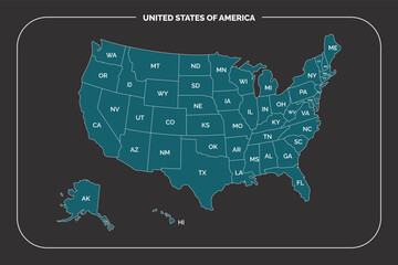 United States Map Vector Graphic Tosca and black for Presentations and Designs