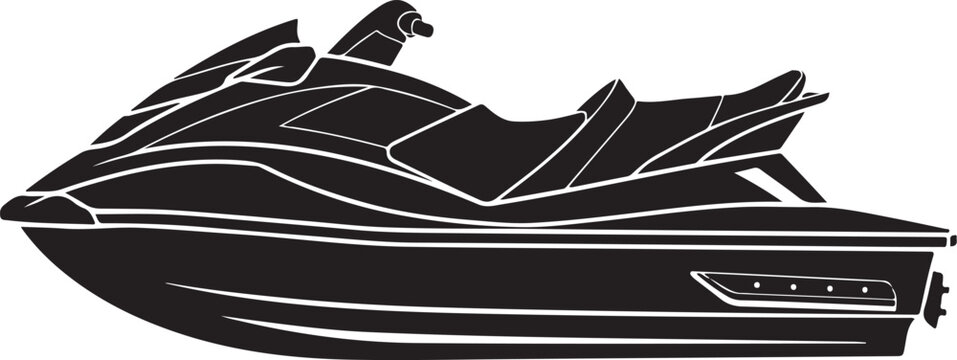 Black and white silhouette of a personal watercraft jet ski on a white background vector